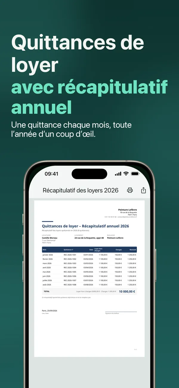 Quittances de loyer avec récapitulatif annuel : une quittance chaque mois, toute l’année d’un coup d’œil
